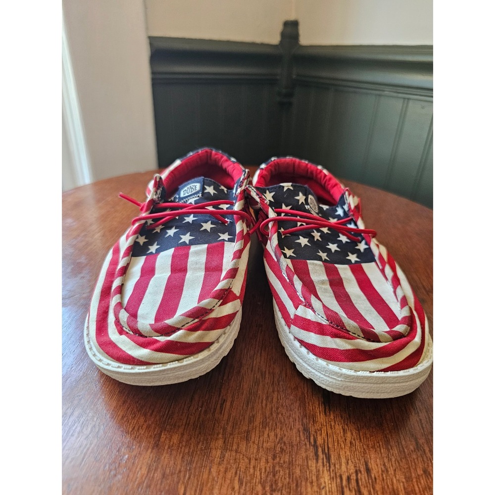 Hey Dude Wally Youth Americana American Flag Shoes Kids J5 Red White Blue 41164 - Picture 3 of 9